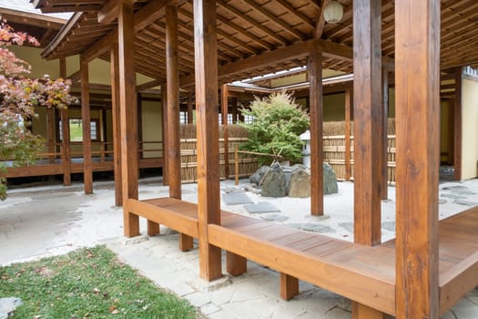 closeup of traditional wooden Japanese house outdoors