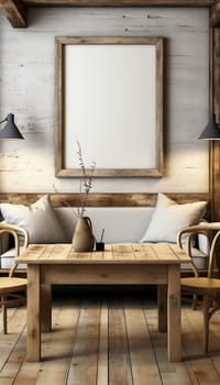 Sitting area Modern living room Mockup poster frame on the wall, a stylish sofa in Scandinavian Livingroom, 3d rendering, 3d illustration copy space. Stylish interior design Space for text