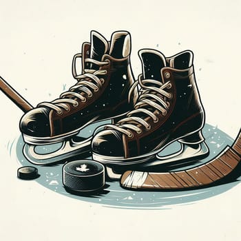 Hockey skates and sticks. Generative AI. High quality illustration