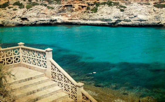 Vintage seascape in Mallorca Island, Spain