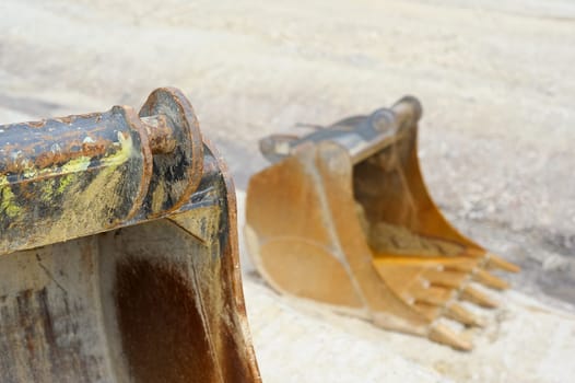 Excavator shovel on a construction site