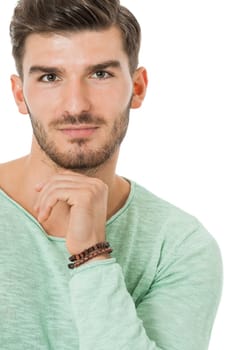 Good looking young man attractive in casual clothes with beard portrait isolated on white background
