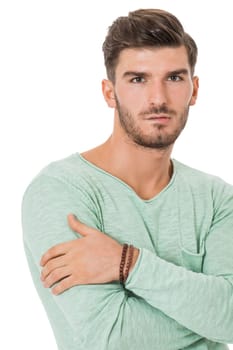 Good looking young man attractive in casual clothes with beard portrait isolated on white background