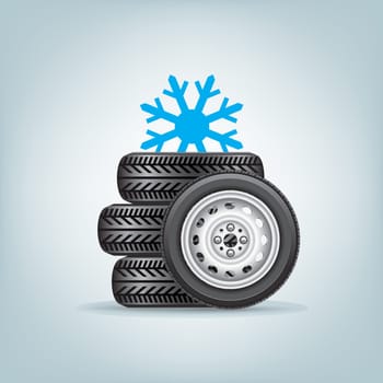The set of winter wheels with icon of snowflake