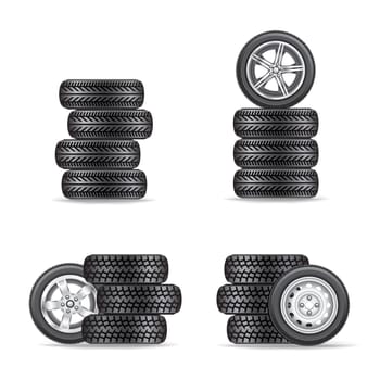 The sets of four wheels on white background