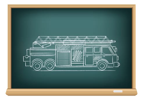 The school blackboard and chalk drawn fire truck