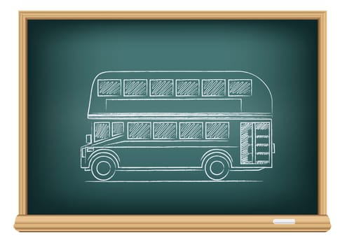 The school blackboard and chalk drawn English bus