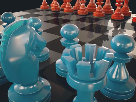 Chess board with pieces of colored glass. Clipping path included.