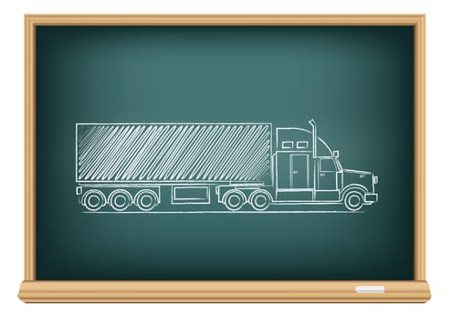The school blackboard and chalk drawn truck
