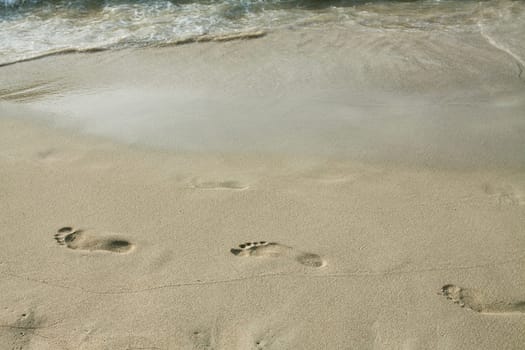Footsteps in the sand on the beach