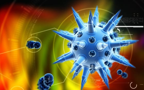 Digital illustration of Flu virus in colour background