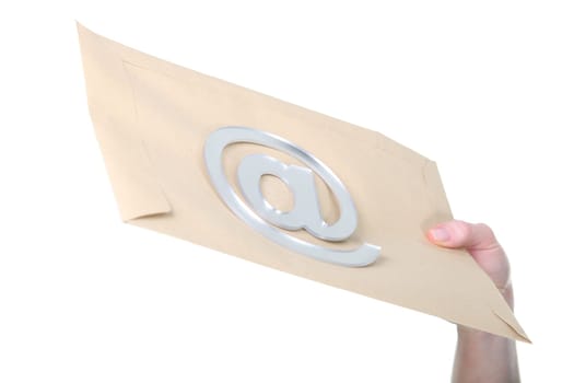 Concept shot of email: an @ sign on an envelope
