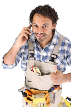Carpenter receiving good news over the phone