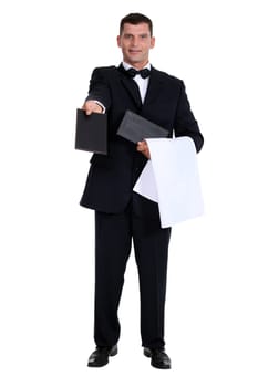 Waiter offering a menu