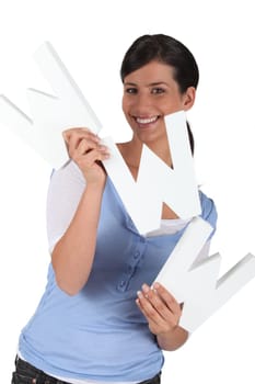 Woman holding WWW letters