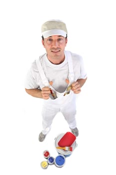 Decorator with pots of paint