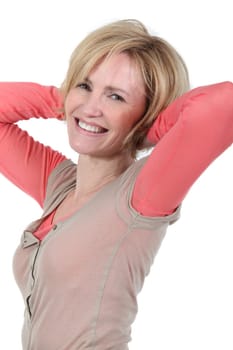 Blonde woman stretching