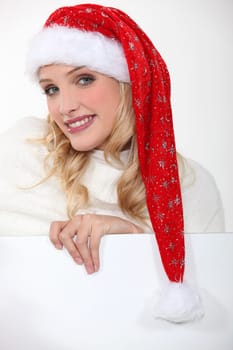 Woman wearing Santa hat