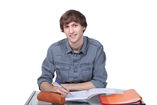 Teenager studying
