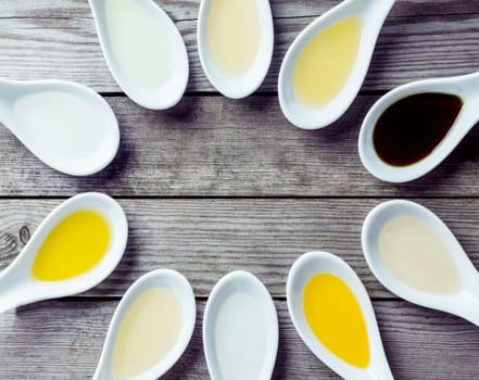 Soup spoon arranged in a circle close up