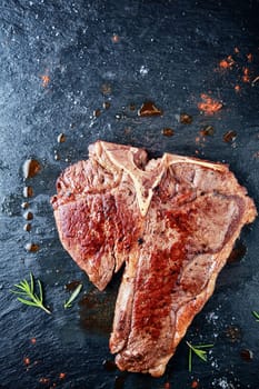 Fresh Meat with Marinate Powder on Vintage Table. Adding Meat Flavors.