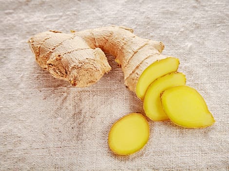 Clean Sliced Ginger on White Cloth Good for Cancer Prevention