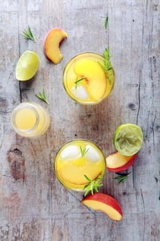 Natural Healthy Fruit Juices on Wooden Table for Young Glowing Skin.