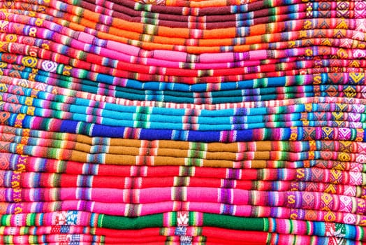 Colorful fabrics for sale in Copacabana, Bolivia