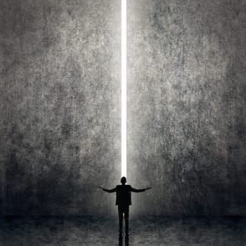Asian business man facing the light, concept of freedom, relax, future, successful etc.