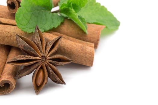 Cloves, anise and cinnamon isolated on white background