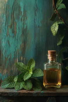 Peppermint essential oil in a small bottle, Generative AI, nature