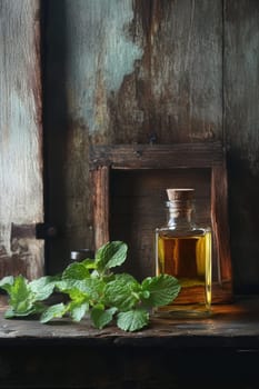 Peppermint essential oil in a small bottle, Generative AI, nature