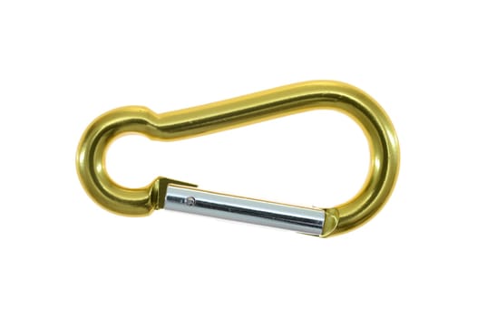 A close up shot of a climbing carabiner