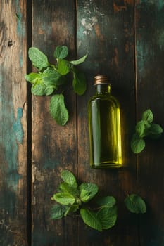 Peppermint essential oil in a small bottle, Generative AI, nature