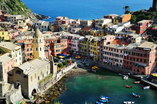 Traditional Mediterranean architecture of Vernazza, La Spezia, Liguria, Italy