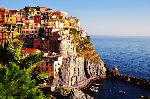 Traditional Mediterranean architecture of Manarola, La Spezia, Liguria, Italy