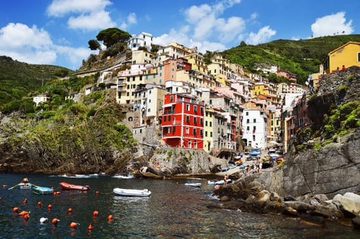 Traditional Mediterranean architecture of Riomaggiore, La Spezia, Liguria, Italy