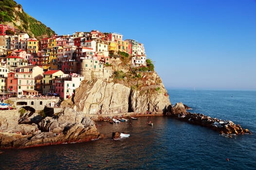 Traditional Mediterranean architecture of Manarola, La Spezia, Liguria, Italy