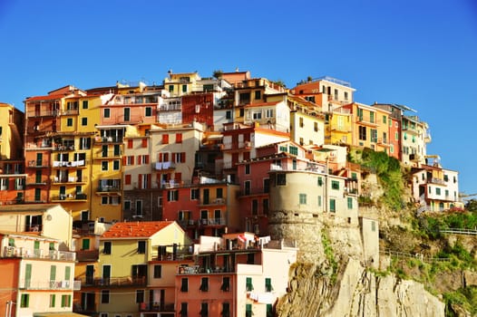 Traditional Mediterranean architecture of Manarola, La Spezia, Liguria, Italy