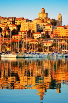City of Imperia, Liguria, Italy during sunrise
