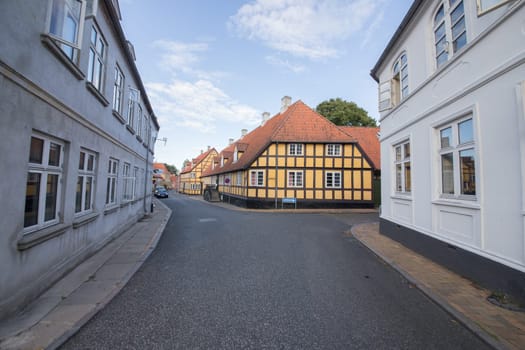 Yellow half-timbered house in the city of Rudkabing