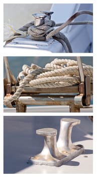 rope details on the deck of a sailing boat