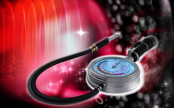 Digital illustration of Air tyre inflator in colour background