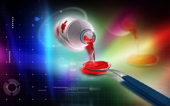 Digital illustration of medicine with spoon in colour background