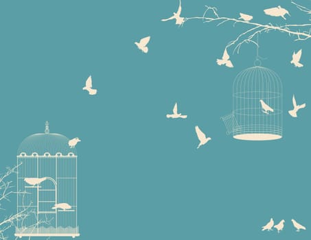 Birds and birdcages vintage background