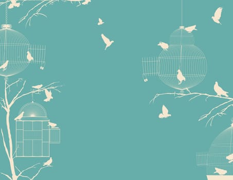 Birds and birdcages vintage background