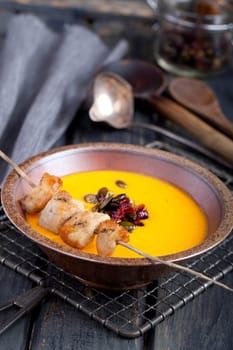 Pumpkin soup with chicken