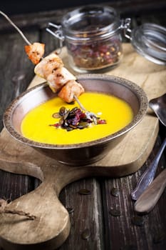 Pumpkin soup with chicken
