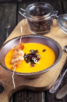Pumpkin soup with chicken