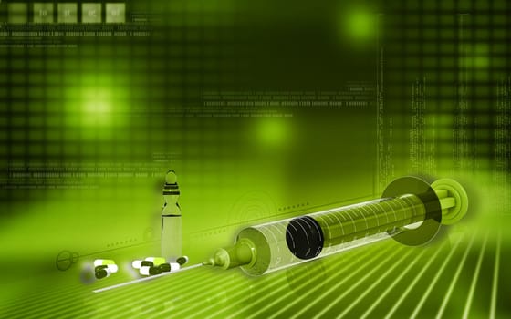 Digital illustration of syringe in colour background